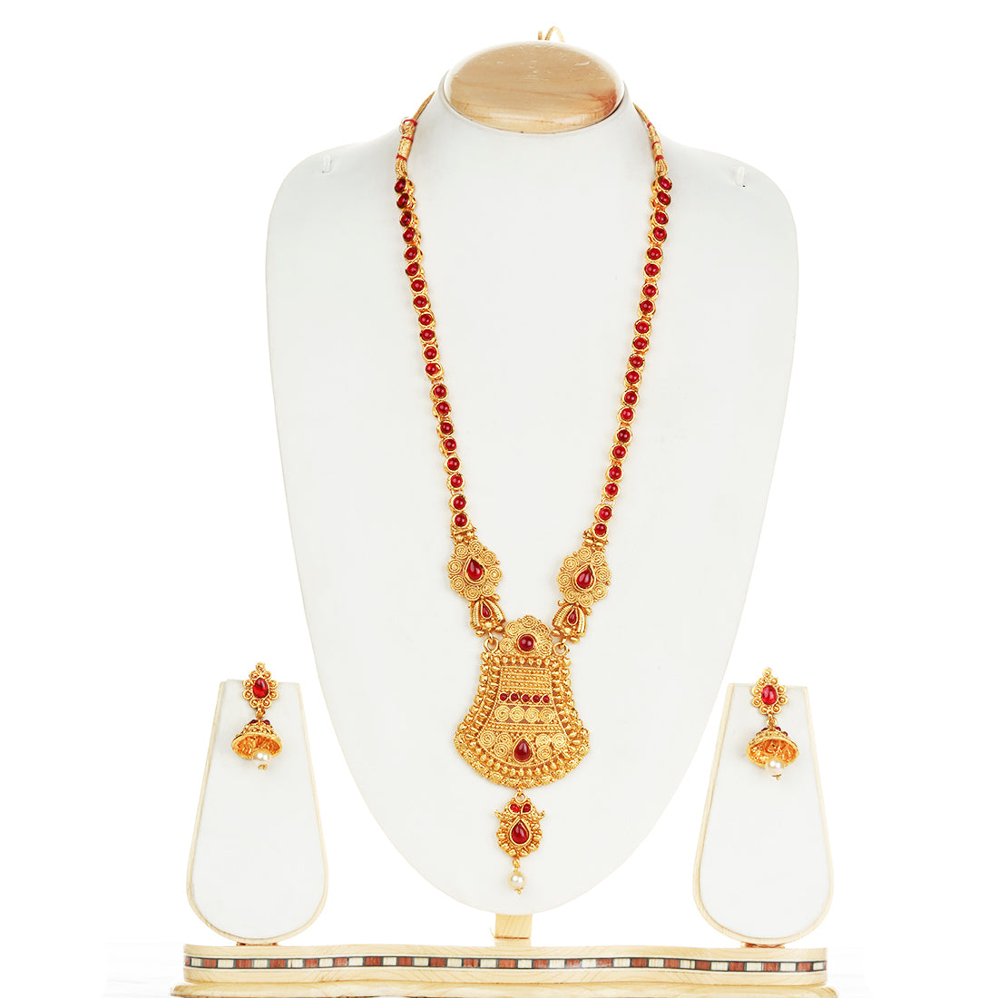 Flashy Maroon Color Long Necklace Set