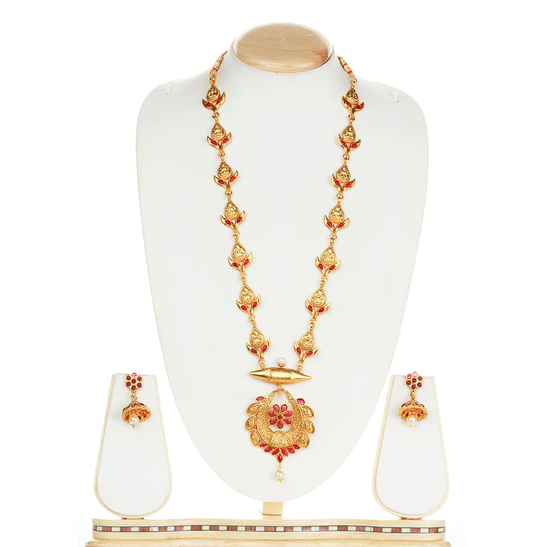 Catchy  Maroon Color Drop Design Long Necklace Set