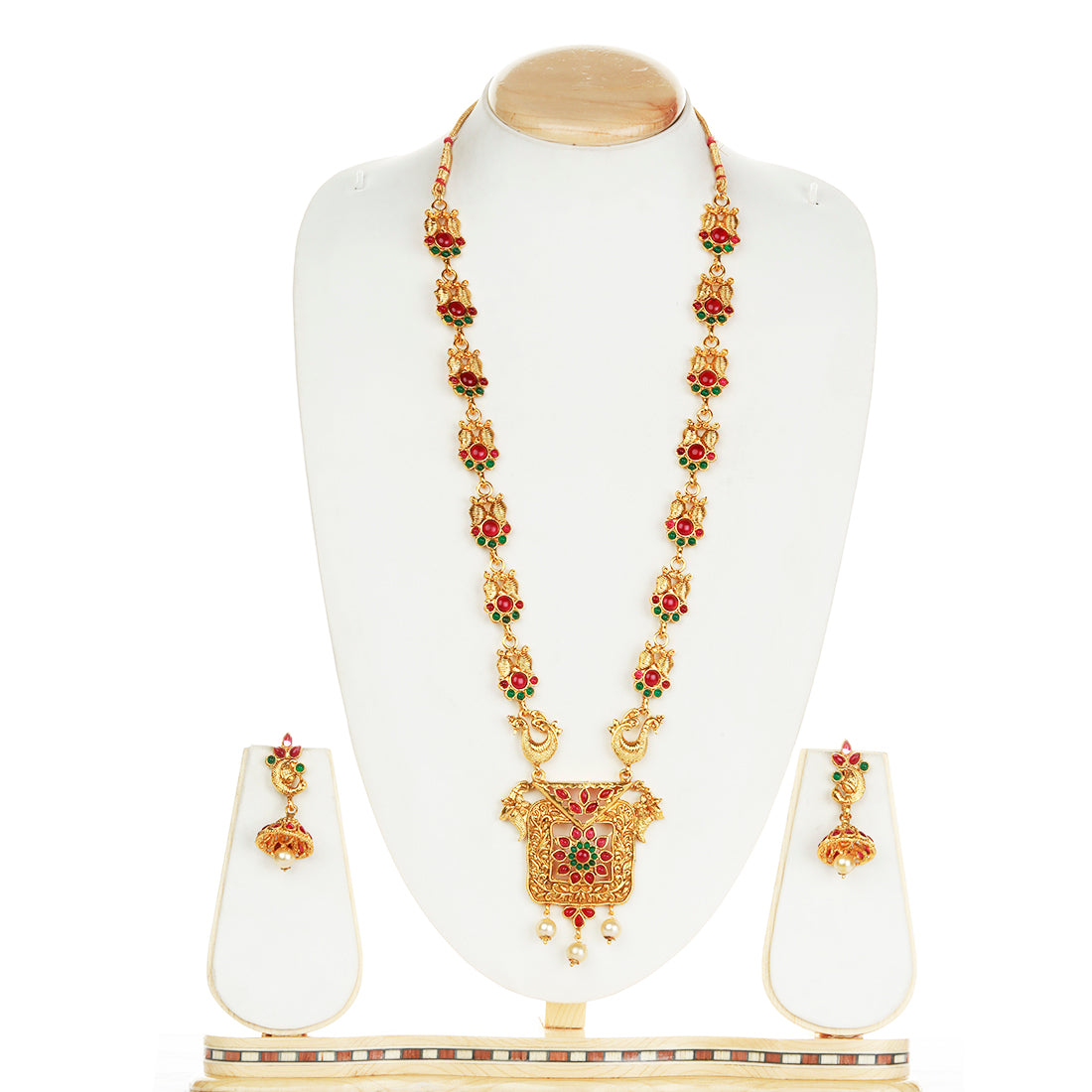 Fancy Design Geen Maroon Colour Long Necklace Set