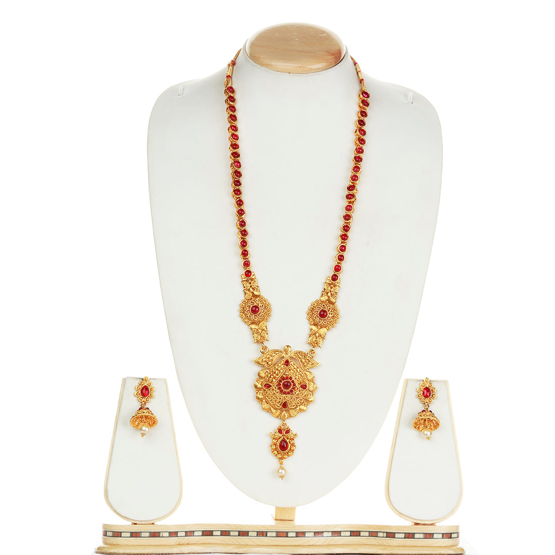 Catchy Drop Shape Design  Maroon Long Necklace Set
