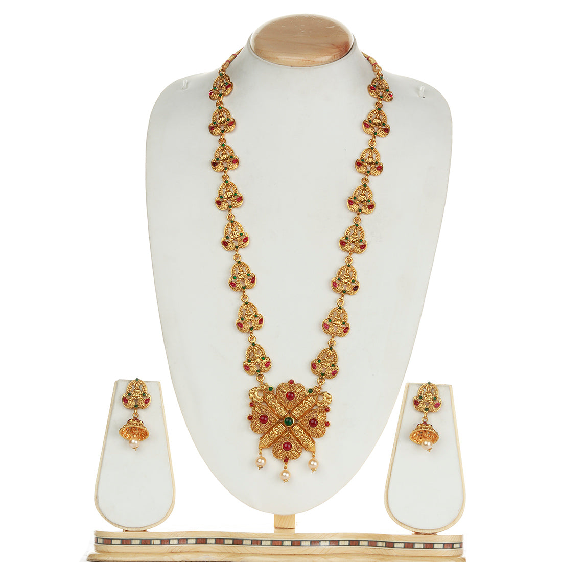 Catchy Laxmi Patta Green Maroon Color Long Necklace Set