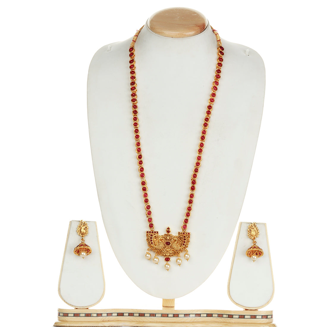 Latest Peacock Design  Maroon Long Necklace Set