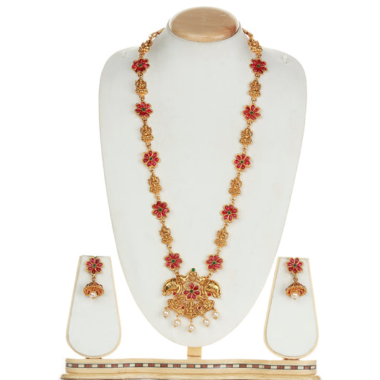 Unique Hathi Design Green Maroon Long Necklace Set