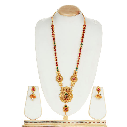 Drop Shape Design Smarty Green Maroon Long Necklace Set
