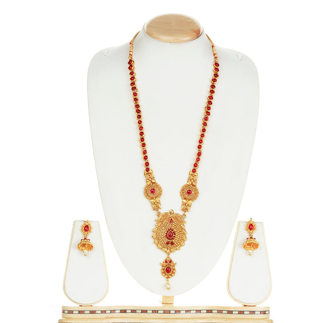 Drop Shape Design Smarty  Maroon Long Necklace Set