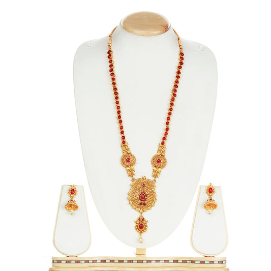 Drop Shape Design Smarty  Maroon Long Necklace Set
