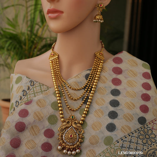 Gold Plated Peacock look Long Necklace Set