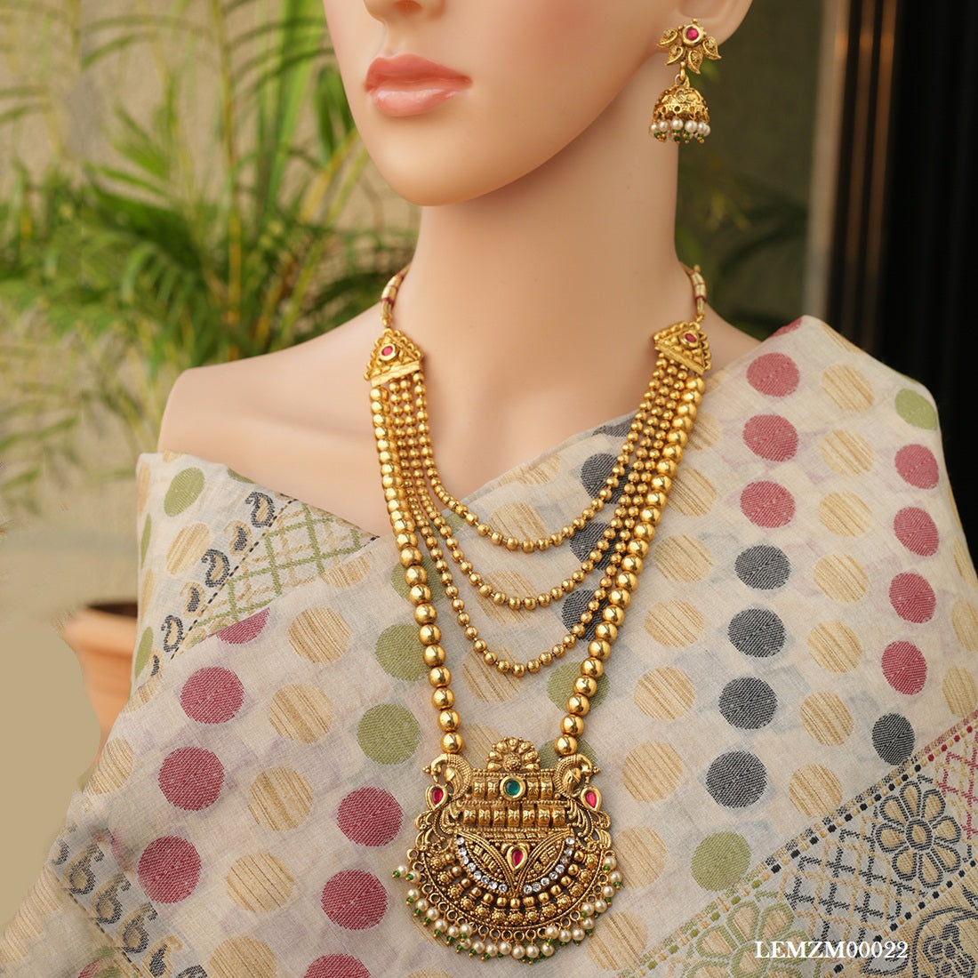 Gold White kundan color strap mala copper necklace