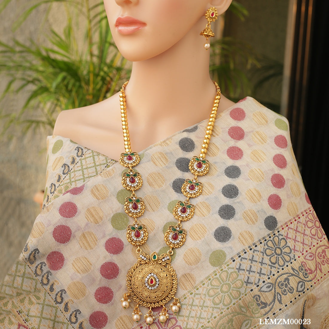 Gold Plated Jalebi Pearls Style Long Necklace Set