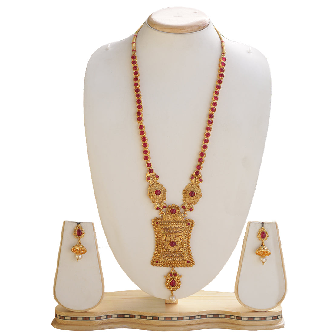 Latest Design Maroon Color Long Necklace Set