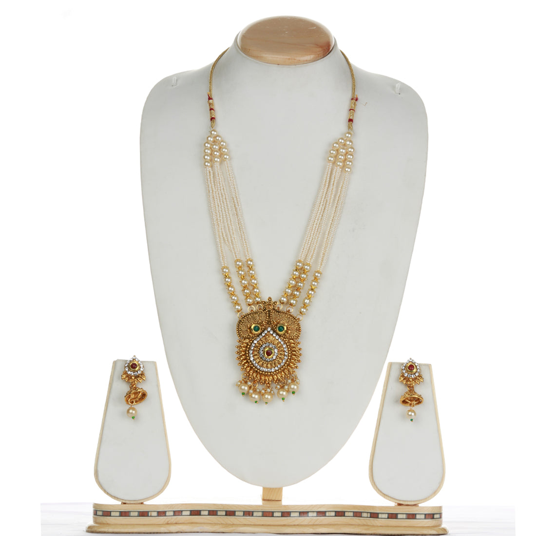 Unique Design Green Maroon Kundan Kediya Long Necklace Set