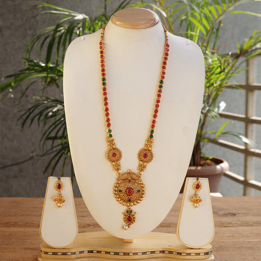 Unique Design Green Maroon Color Long Necklace Set