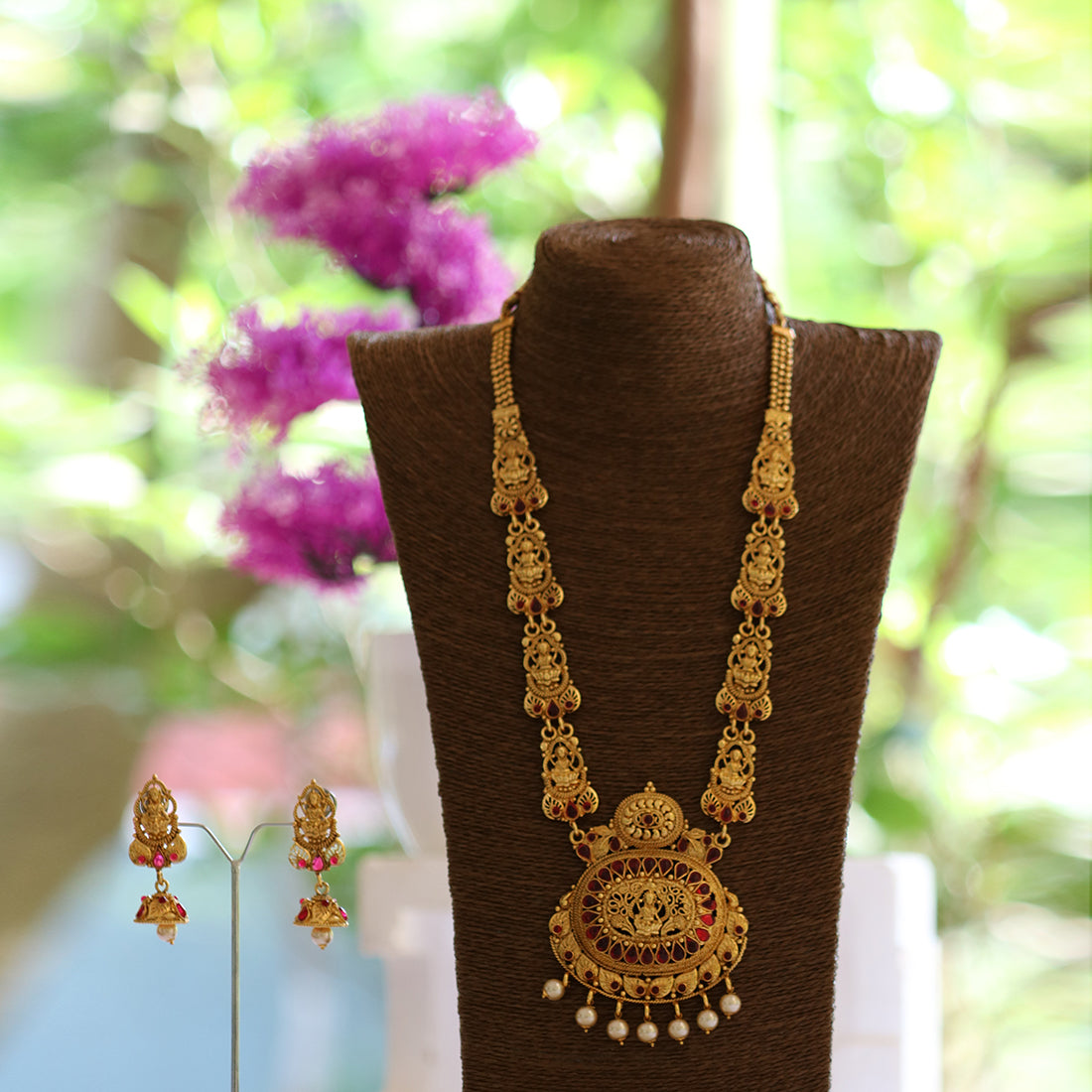 Latest Laxmi Design With Laxmi Patta Green Maroon  Long Necklace Set