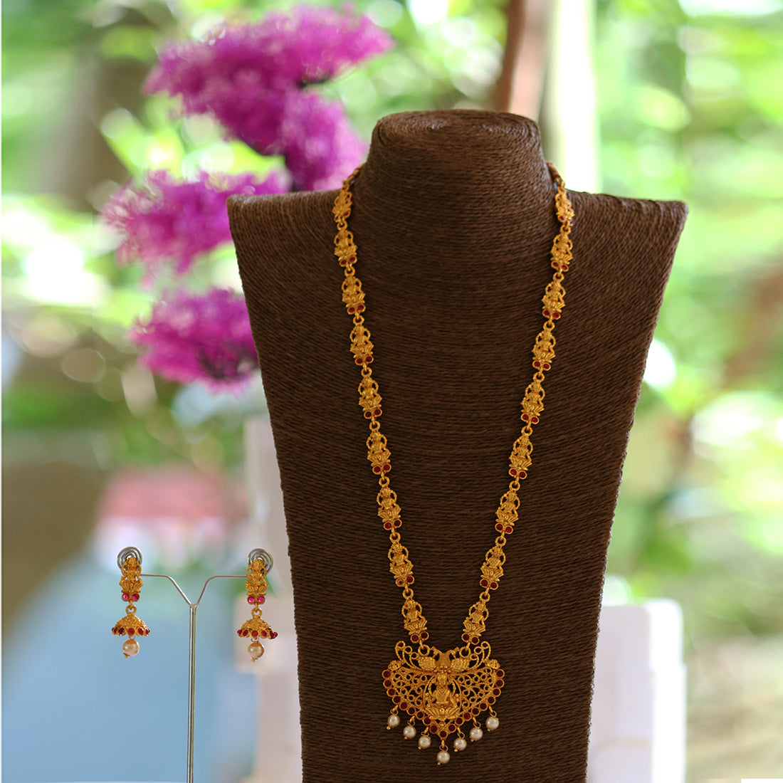Smarty Green Maroon Laxmi Design Long Necklace Set
