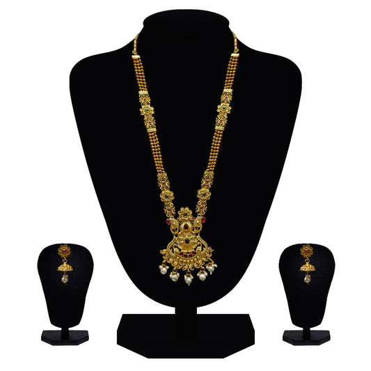 Look Ethnic Gold Plated Long Necklace For Women (LEMZL00300)