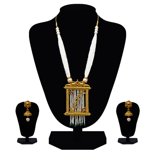 Look Ethnic Gold Plated Long Necklace For Women (LEMZL00307)