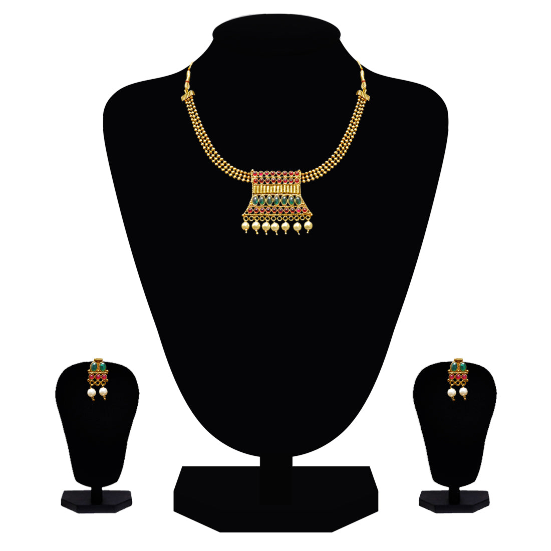 Look Ethnic Gold Plated Short Necklace For Women ( LEMZS00031)