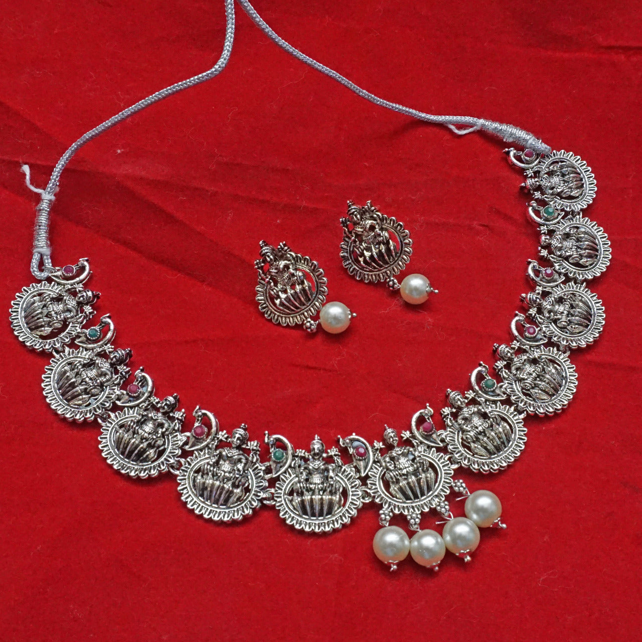 Oxidized Laxmi Temple Short Necklace