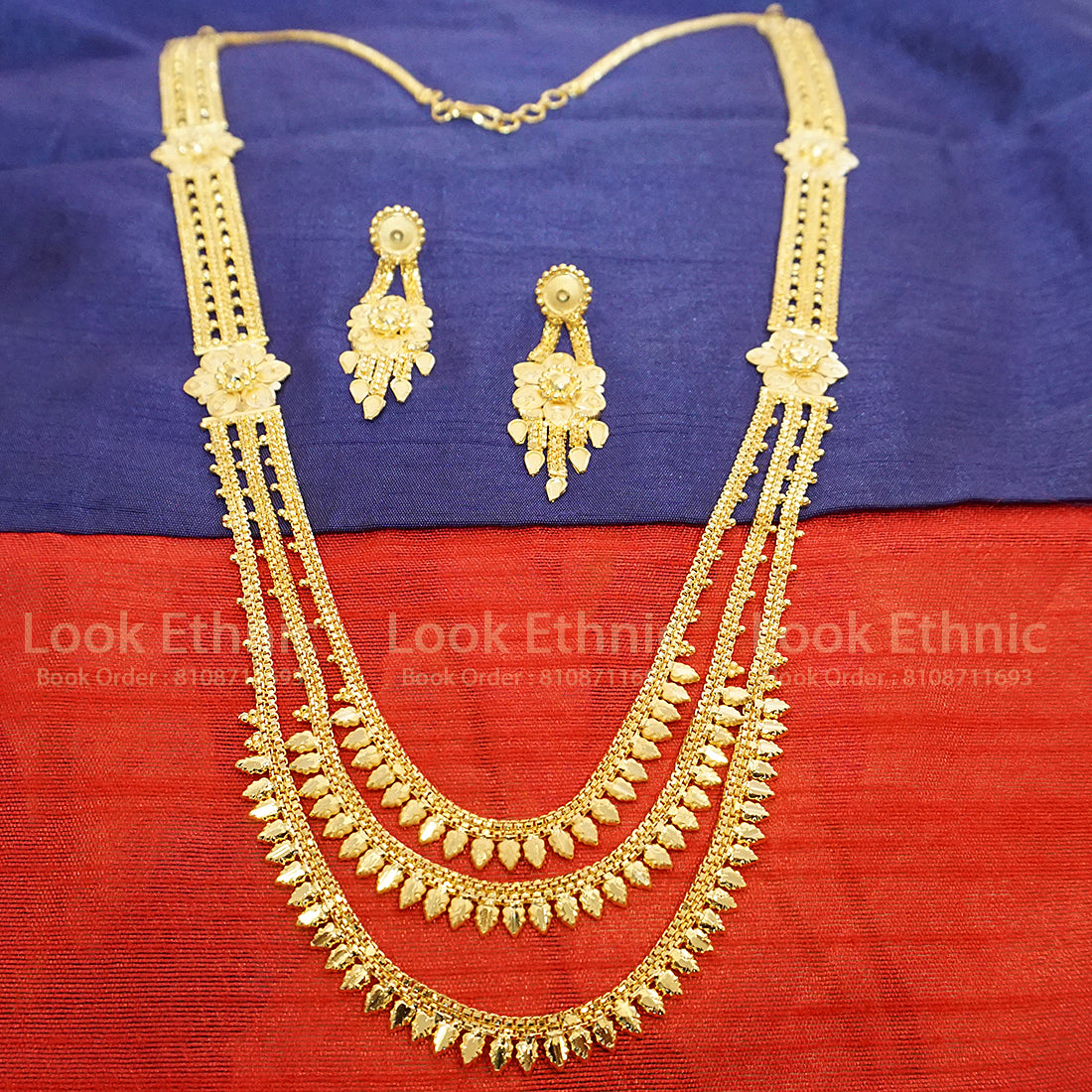 Gold Plated Traditional Rani Haar Necklace Set with Earring One Gram God Jewellery for Women