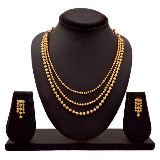 Gold Plated Mala Necklace Set | 3 Layer Mala Necklace Set | Necklace Set