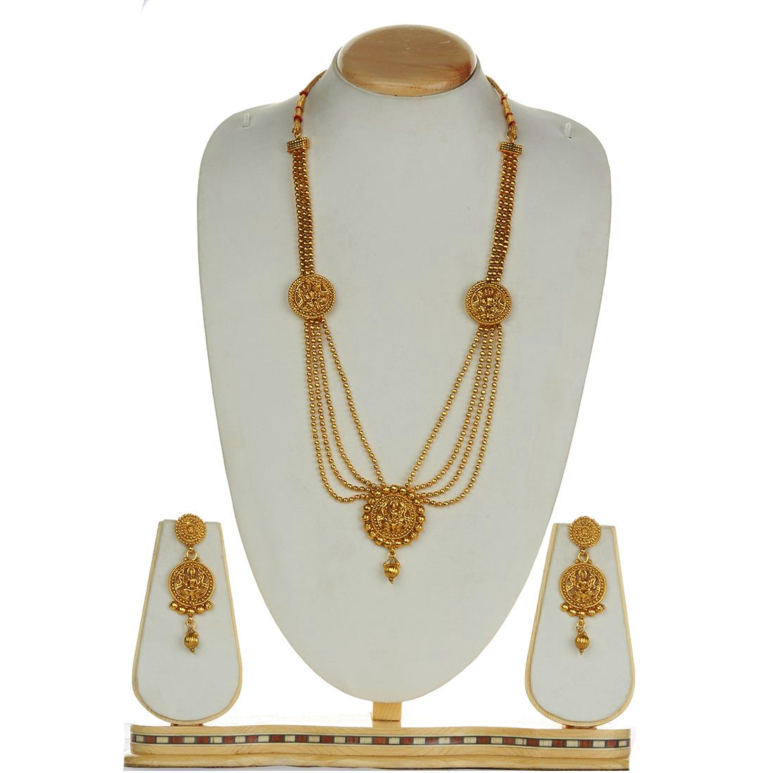 Golden Laxmi Design 3 Layer Mala Long Necklace Set