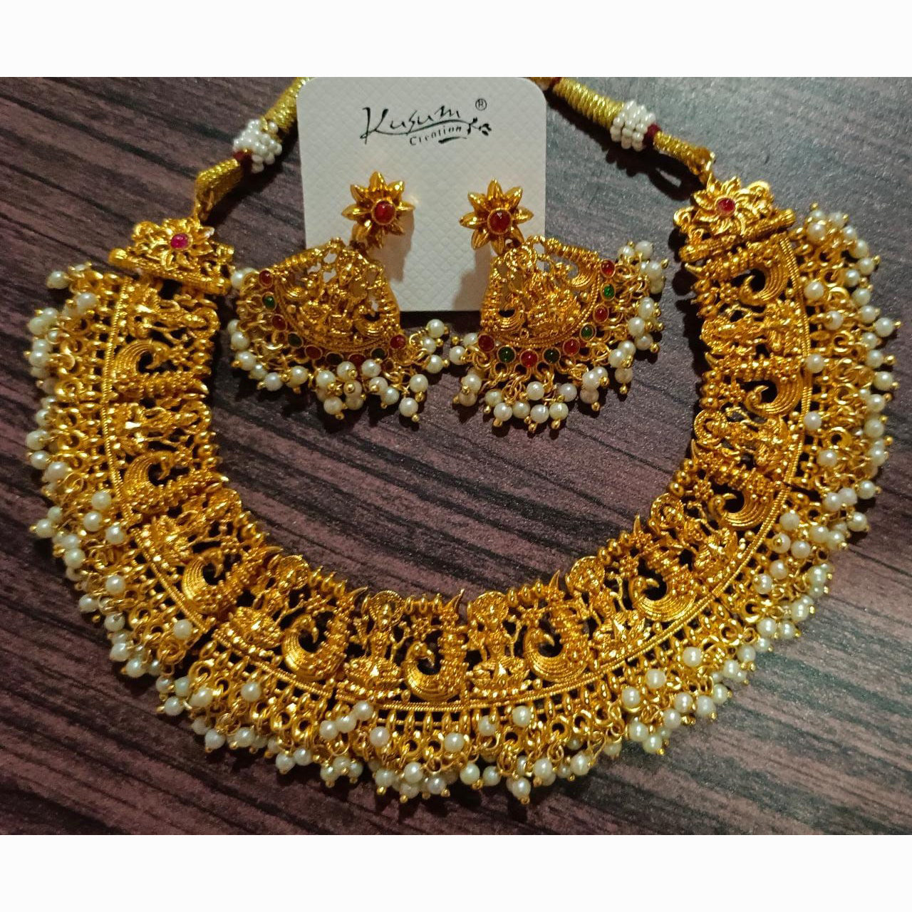 Laxmi Pearls Gold Plated Choker Necklace Set